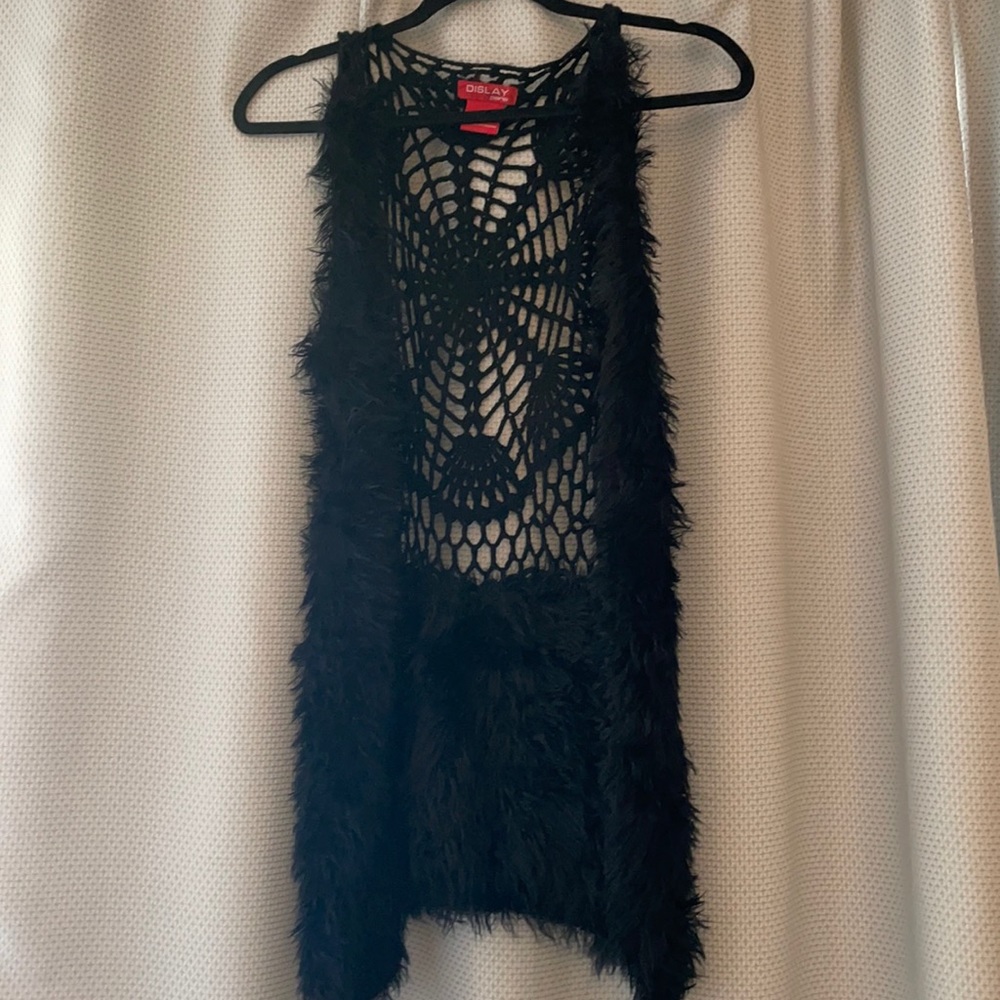 Black furry vest with knitted back